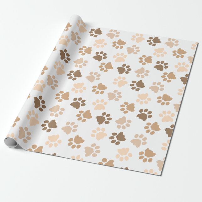 Cat Paws Neutral Colours Wrapping Paper (Unrolled)