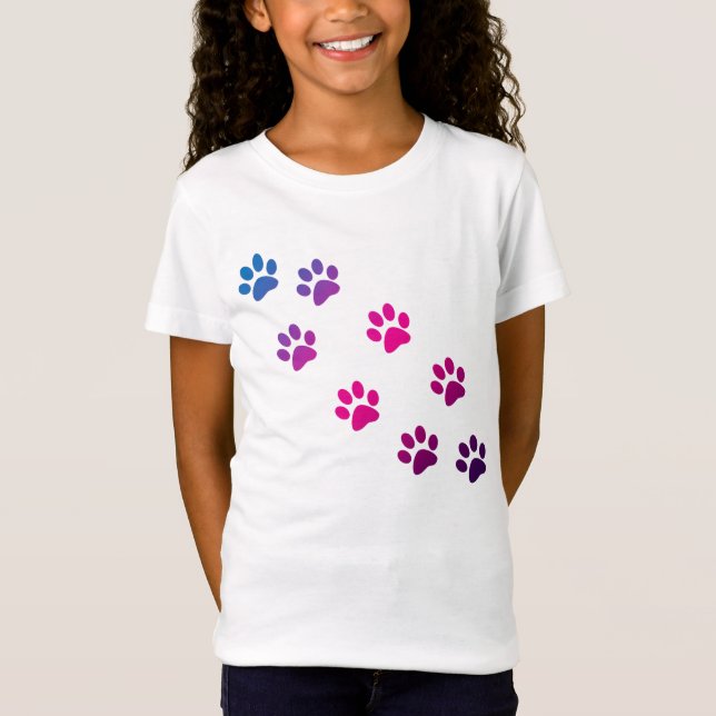 Cat Paws Pattern Pink Blue Purple Cute T-Shirt (Front)