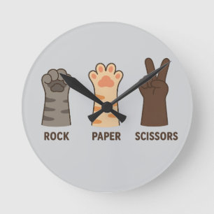Cat Paws Rock Paper Scissors Round Clock