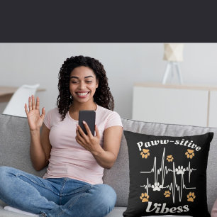 Cat Paws Vibes Cuddles On Cute Modern Funny Black Cushion