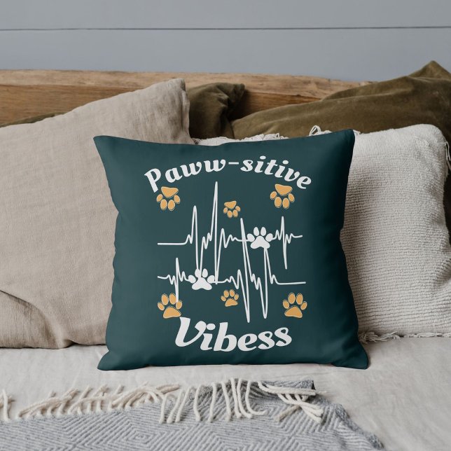 Cat Paws Vibes Cuddles On Cute Modern Funny Green Cushion (Creator Uploaded)