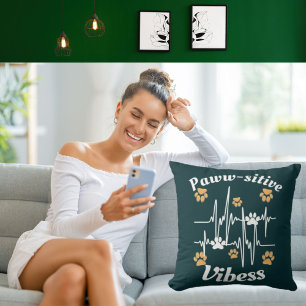 Cat Paws Vibes Cuddles On Cute Modern Funny Green Cushion