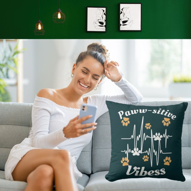 Cat Paws Vibes Cuddles On Cute Modern Funny Green Cushion (Creator Uploaded)