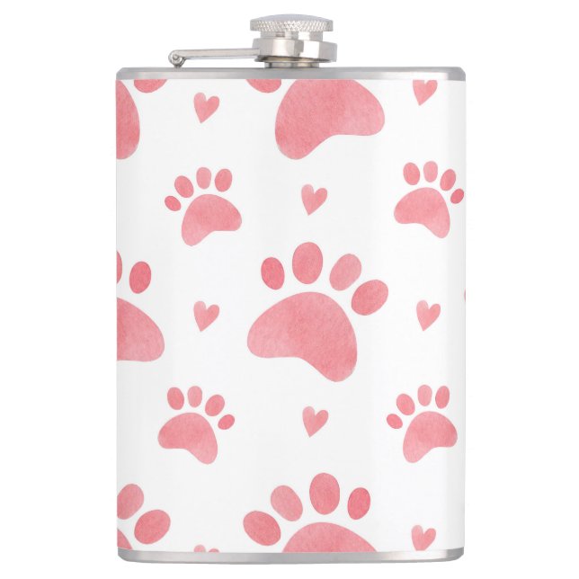 Cat Paws Watercolor Pattern Hip Flask (Front)