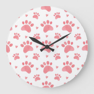 Cat Paws Watercolor Pattern Large Clock