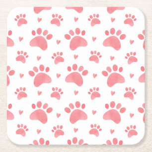 Cat Paws Watercolor Pattern Square Paper Coaster
