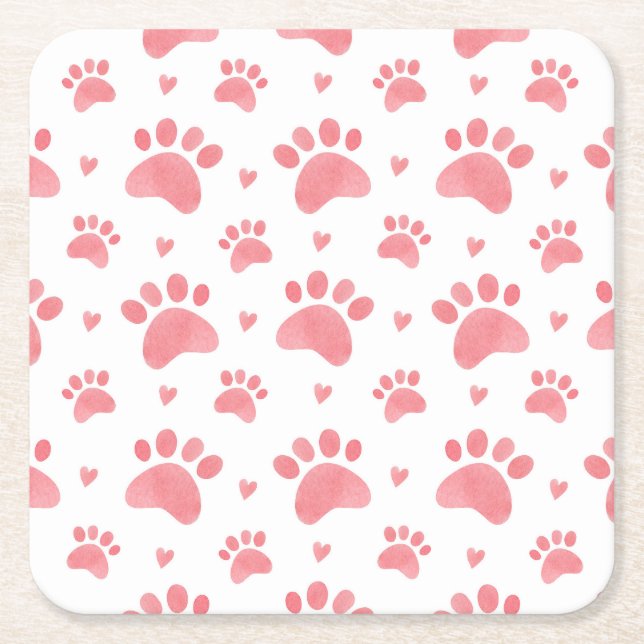 Cat Paws Watercolor Pattern Square Paper Coaster (Front)