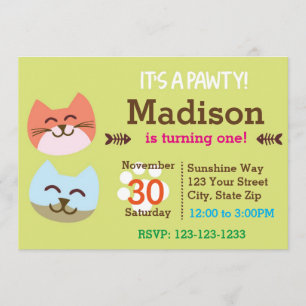 Cat Pawty Birthday Invitation