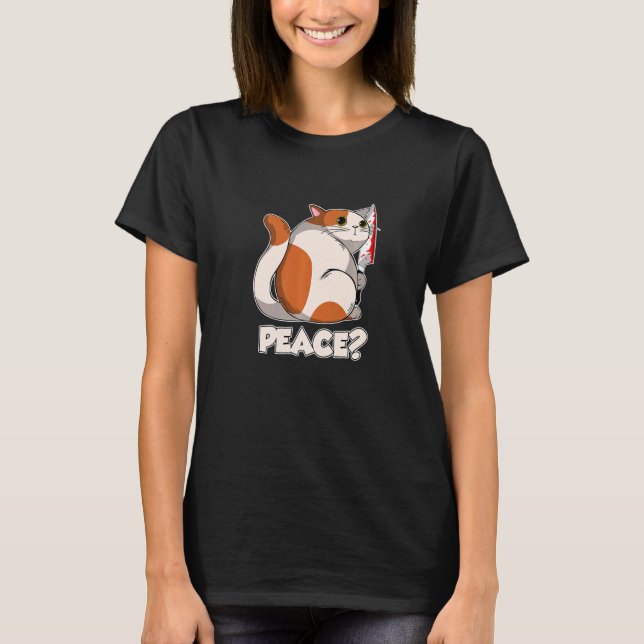 Cat Peace Murderous Cat With Knife   T-Shirt (Front)