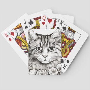 Cat Peaceful Nature Prairie Sketch Drawing Style Playing Cards