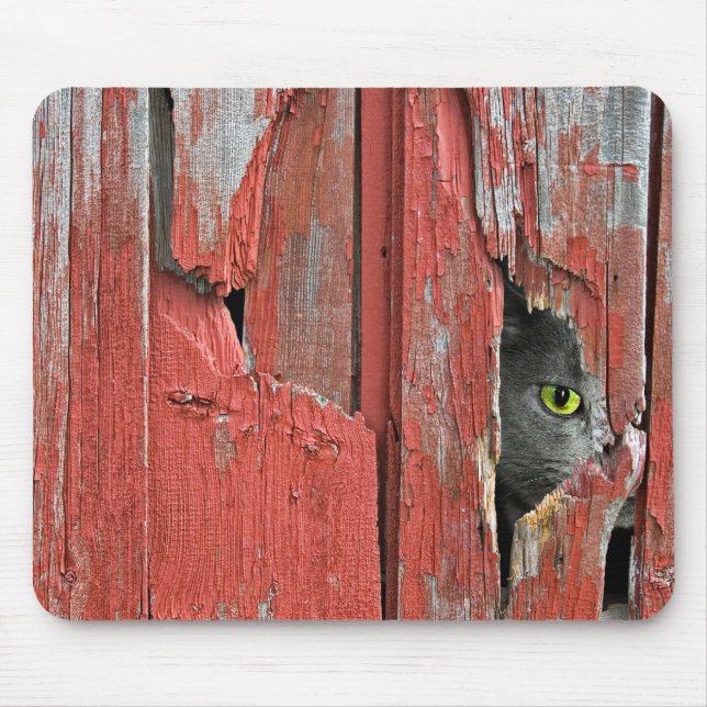 Cat Peeking Out of Barn Wood Mouse Mat (Front)