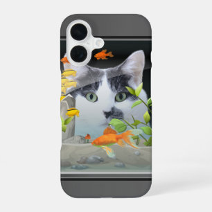 Cat Peering in Fish Tank Custom Cat Photo iPhone 16 Case