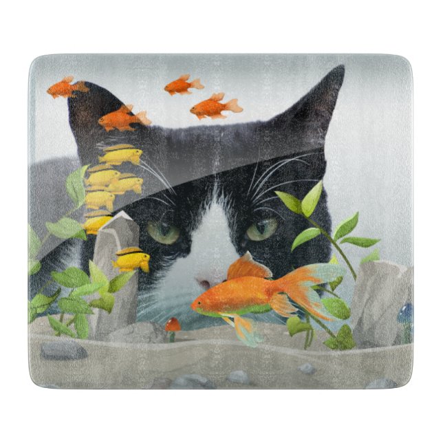 Cat Peering in Fish Tank Cutting Board (Front)