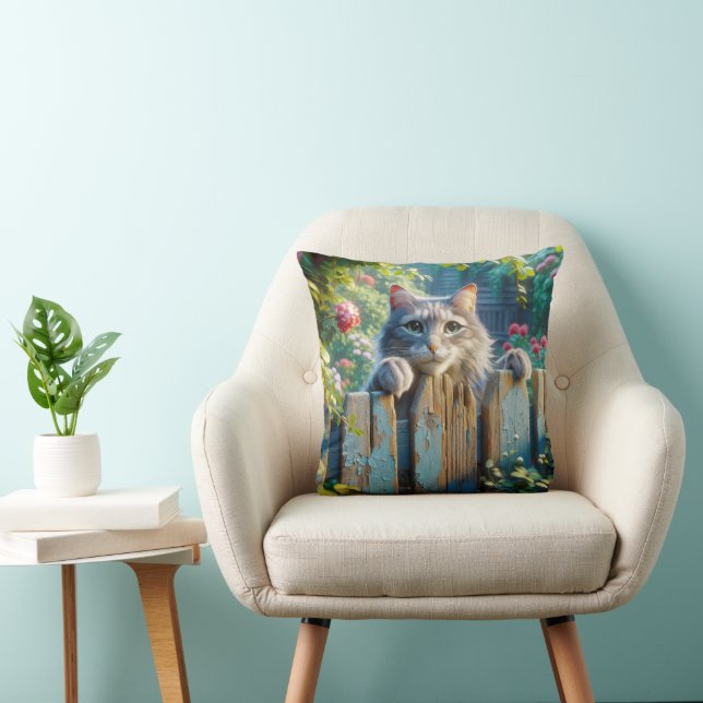 Cat Peering Over a Fence Cushion (Chair)