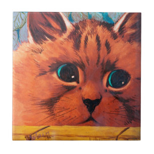 Cat Peering Over Wall, Louis Wain Tile