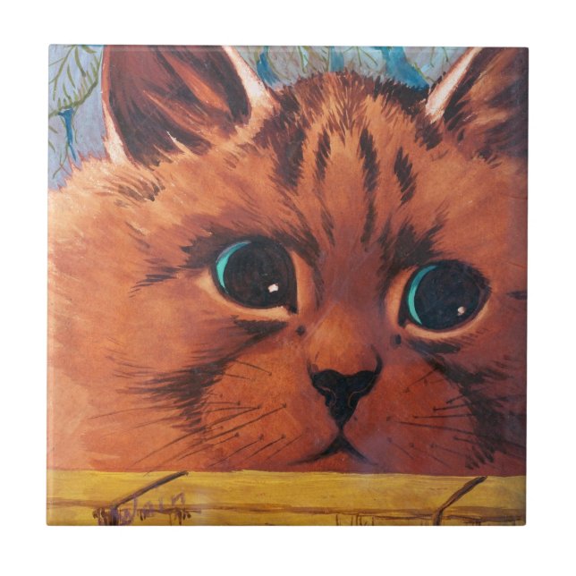 Cat Peering Over Wall, Louis Wain Tile (Front)
