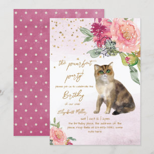 Cat Perfect Pawty 2nd Birthday Invitation