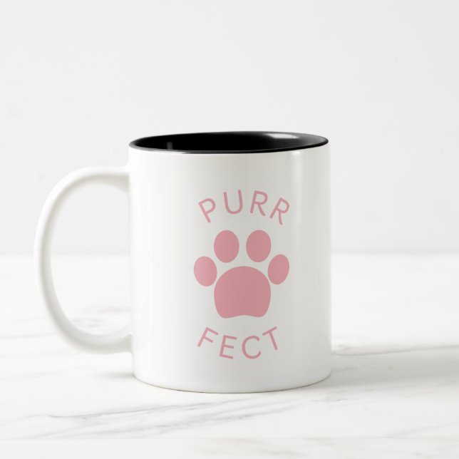 Cat Perfect Pink Purr Paw Print Two-Tone Coffee Mug (Left)