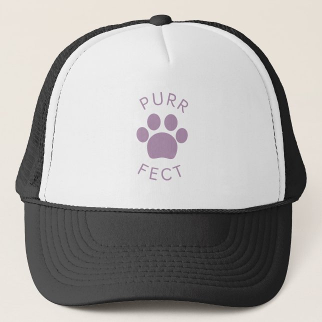 Cat Perfect Purple Purr Paw Print Trucker Hat (Front)