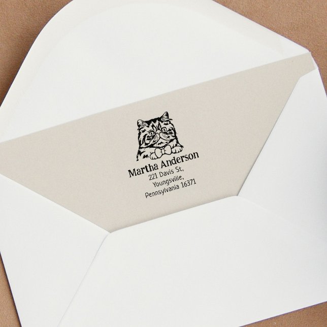 Cat Persian Return Address  Rubber Stamp (Creator Uploaded)