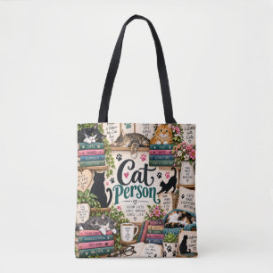 Cat Person Cat Lover Bookish Tote Bag