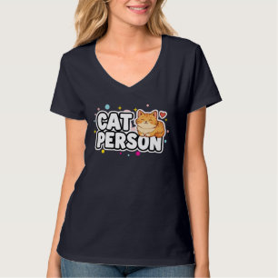 Cat Person Cute Ginger Kitty V-Neck Women T-Shirt