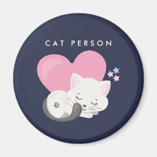 Cat Person Text Cute White Kitty Cat Sleeping Magnet