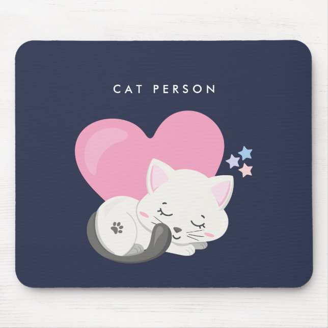 Cat Person Text Cute White Kitty Cat Sleeping Mouse Mat (Front)