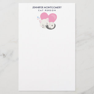 Cat Person Text Cute White Kitty Cat Sleeping Stationery
