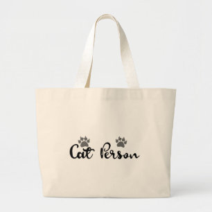 Cat Person Typography Art Large Tote Bag