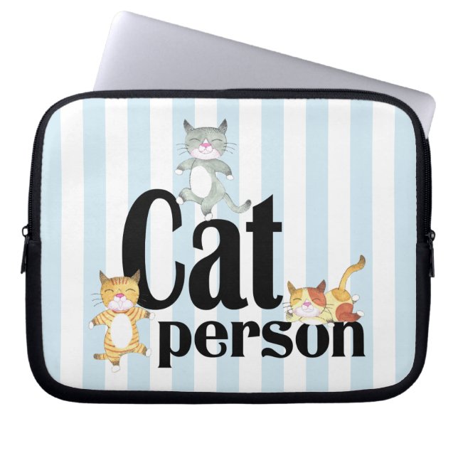 Cat Person Whimsical Kitties on Stripes Laptop Sleeve (Front)
