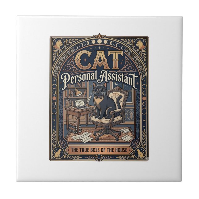 Cat Personal Assistant Cat Funny Owner Humour Vint Tile (Front)