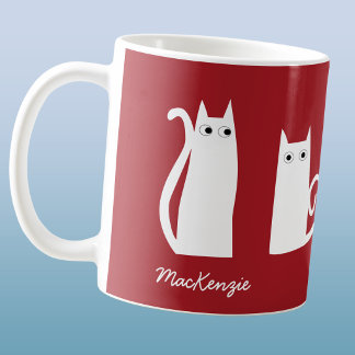 Cat Personalised Red White Coffee Mug