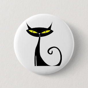 Cat Pet Animal Black Cat Eyes Yellow Stylistic 6 Cm Round Badge