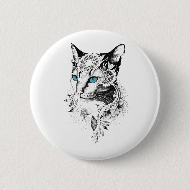 Cat Pet Animal Nature Illustration Art Tattoo 6 Cm Round Badge (Front)