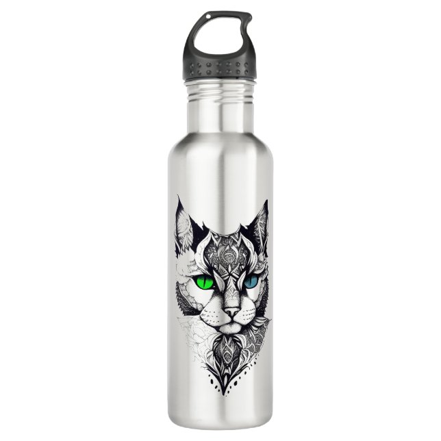 Cat Pet Animal Nature Illustration Art Tattoo 710 Ml Water Bottle (Front)