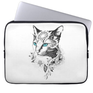 Cat Pet Animal Nature Illustration Art Tattoo Laptop Sleeve
