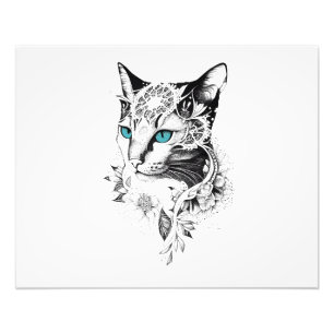 Cat Pet Animal Nature Illustration Art Tattoo Photo Print