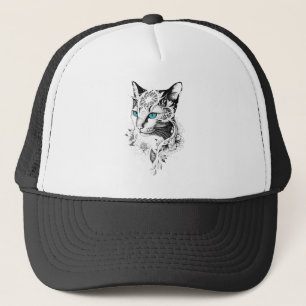 Cat Pet Animal Nature Illustration Art Tattoo Trucker Hat