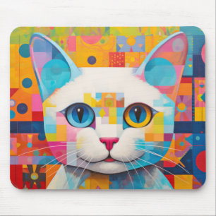 Cat Pet Animal Portrait Colourful Painting Mouse Mat