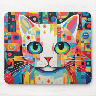 Cat Pet Animal Portrait Colourful Painting Mouse Mat