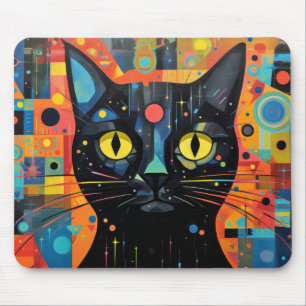 Cat Pet Animal Portrait Colourful Painting Mouse Mat