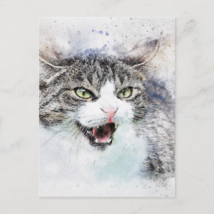 Cat pet art abstract watercolor postcard