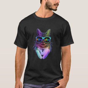 Cat Pet Beautiful Summer Glasses Cool Face Headpho T-Shirt