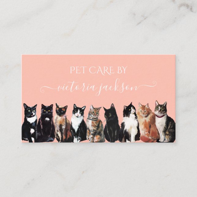 Cat Pet Care Service Pet Sitting Modern Grooming Business Card (Front)