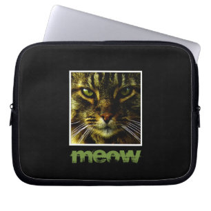 Cat Pet Hypnotising Eyes Framed Photo Text Laptop Sleeve
