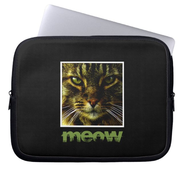 Cat Pet Hypnotising Eyes Framed Photo Text Laptop Sleeve (Front)