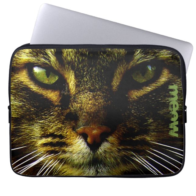 Cat Pet Hypnotising Eyes Photo Text Laptop Sleeve (Front)