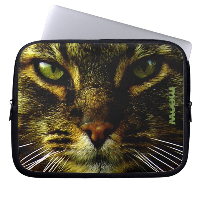 Cat Pet Hypnotising Eyes Photo Text Laptop Sleeve (Front)