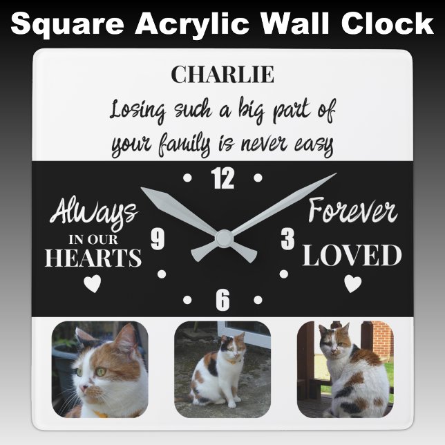 Cat pet loss Keepsake Memorial black Square Wall Clock (Creator Uploaded)